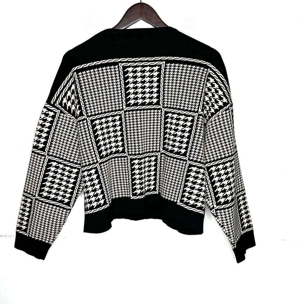 Sandro Jules Houndstooth Cropped Cardigan Black & Cream Size Large - Picture 5 of 13